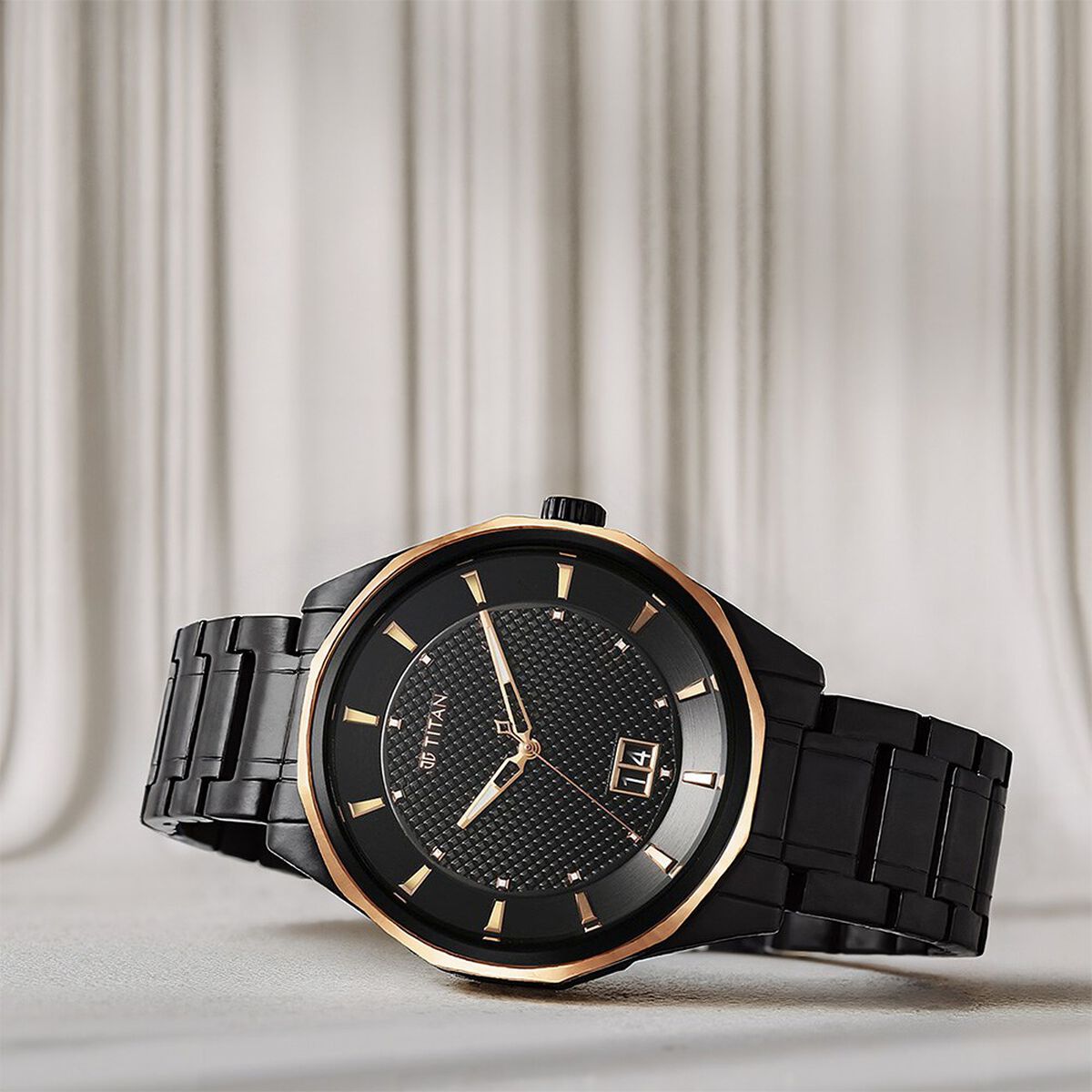 Titan Regalia Opulent Quartz Analog with Date Black Dial Black Stainless Steel Strap Watch for Men 1