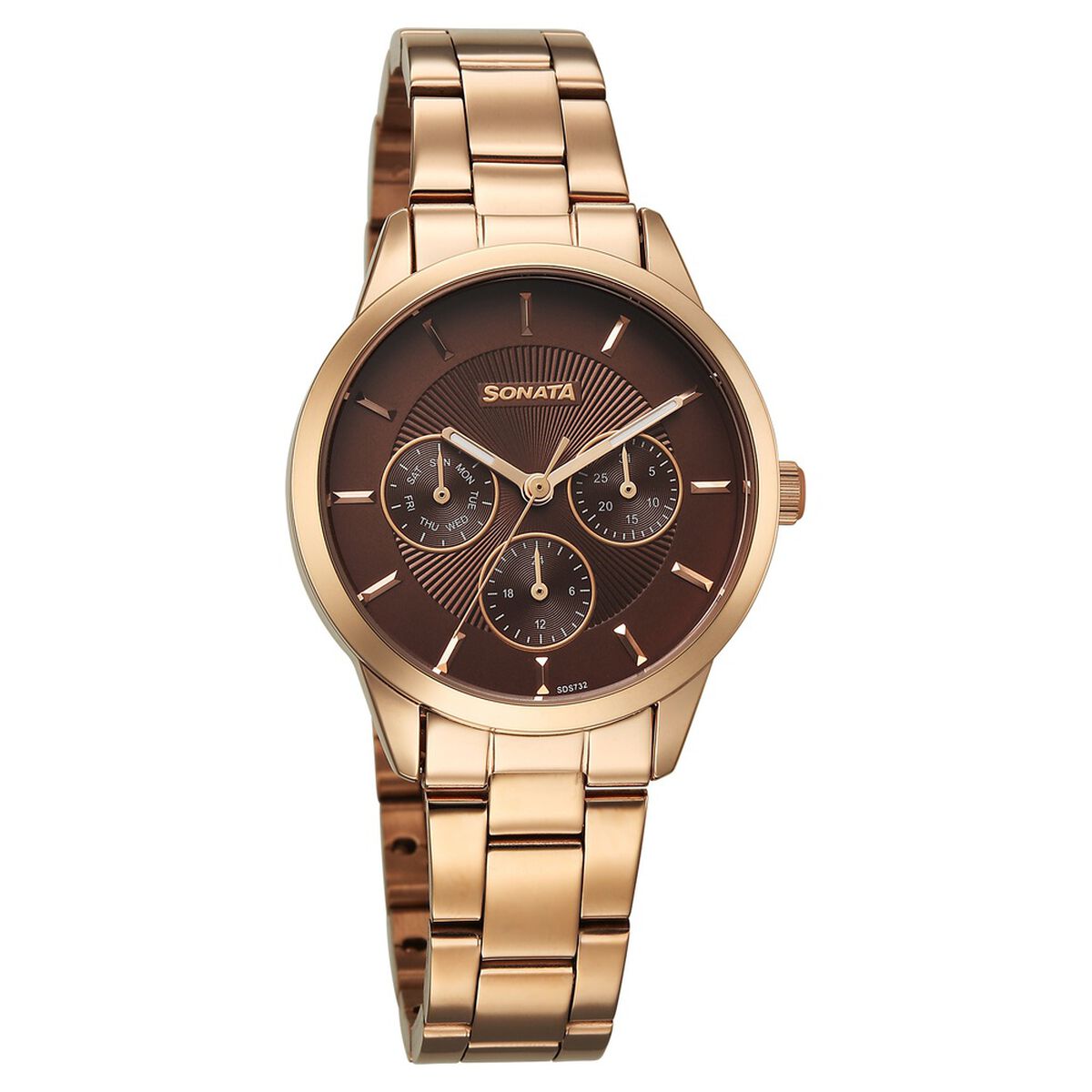 Sonata Festive Quartz Multifunction Brown Dial Metal Strap Watch For Women 1