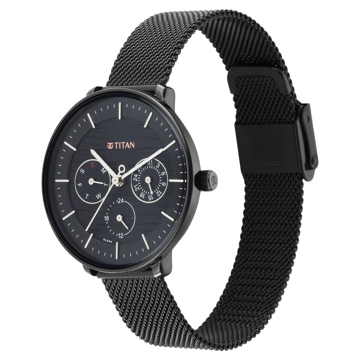 Titan Women's Svelte Black: Multi-Function Watch with Metal Strap 3