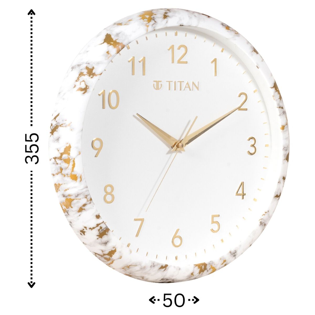 Titan White Marble Dial Wall Clock with 3D Project Numerals & Silent Sweep - 35.5 cm x 35.5 cm x 5 cm (Medium) 3