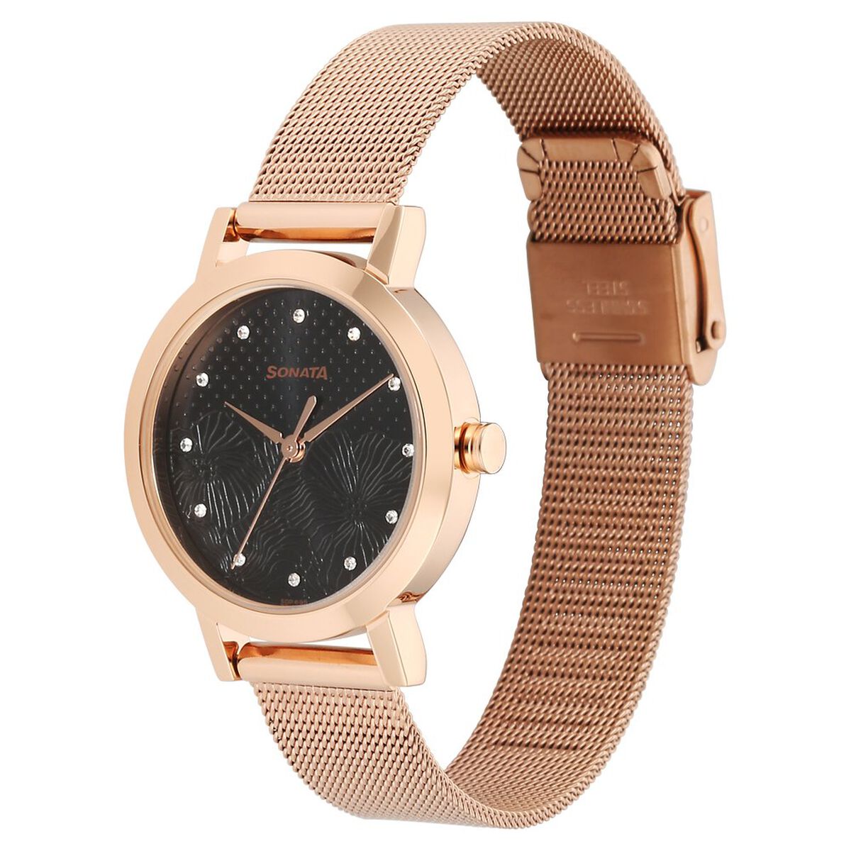 Sonata Quartz Analog Black Stainless Steel Strap for Women 2