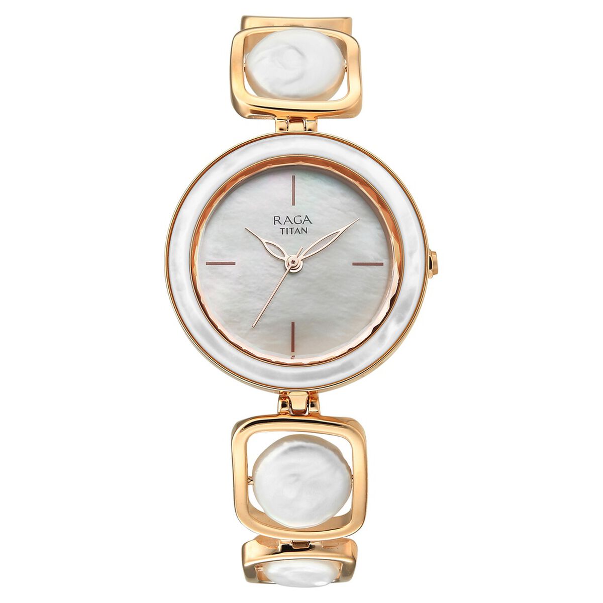 Titan Raga Power Pearls Quartz Analog Mother of Pearl Dial Rose Gold Metal Strap Watch For Women 2