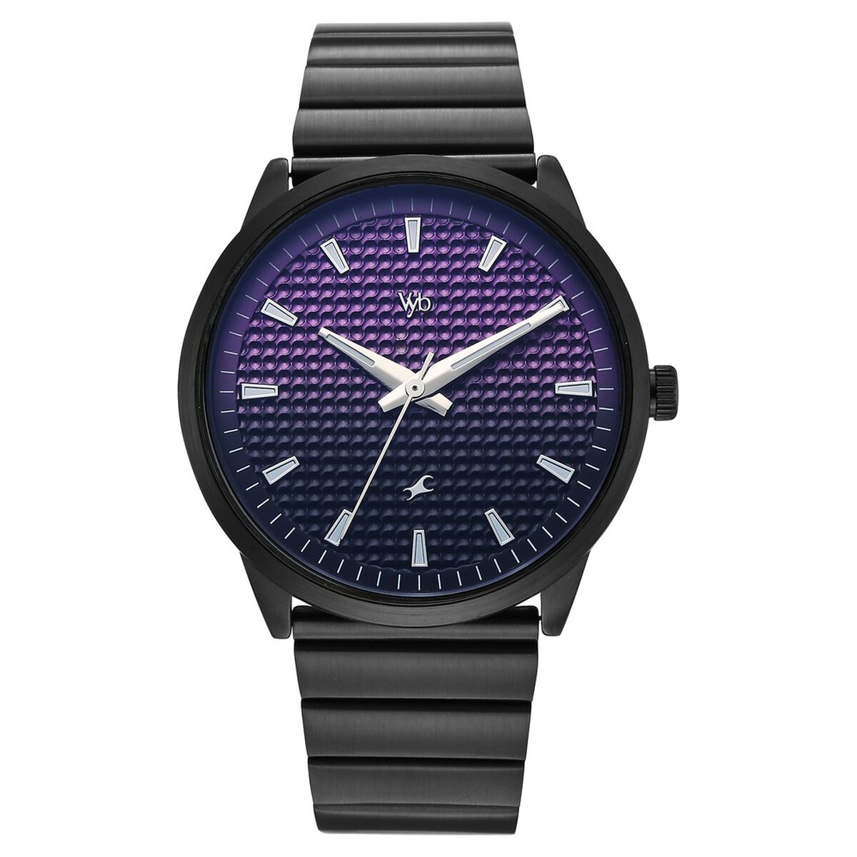 Vyb Arcane By Fastrack Quartz Analog Purple Dial Black Stainless Steel Strap Watch For Guys 1