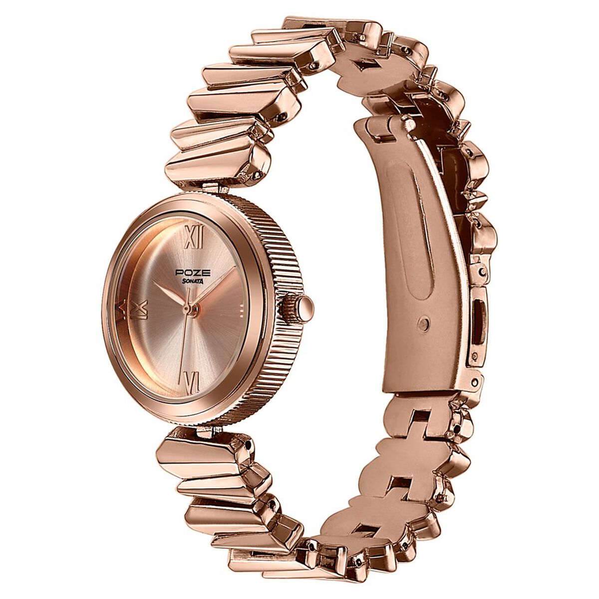 Poze By Sonata Quartz Analog Pink Dial Rose Gold Metal Strap Watch For Women 5