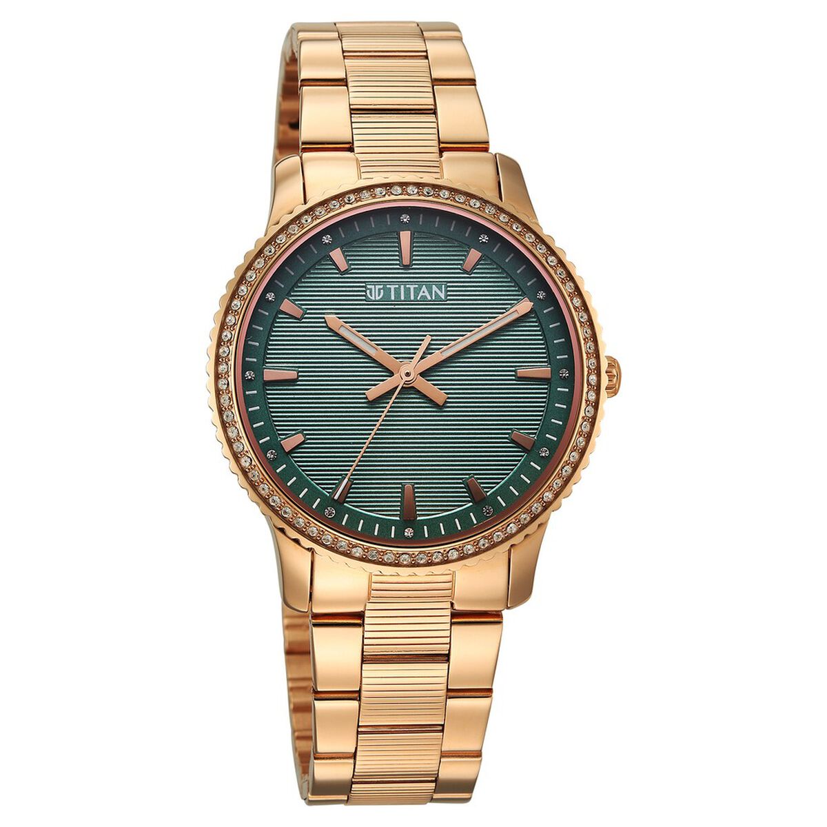 Titan Purple Sports Fashion Quartz Analog Green Dial Rose Gold Stainless Steel Strap Watch For Women 2