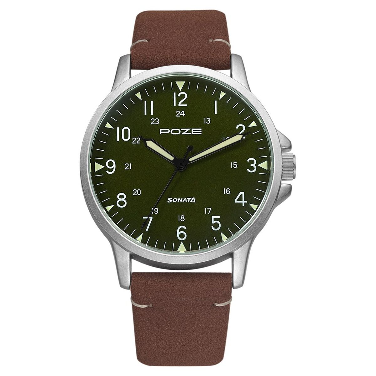 Poze by Sonata Quartz Analog Green Dial PU Leather Strap Watch for Men 1