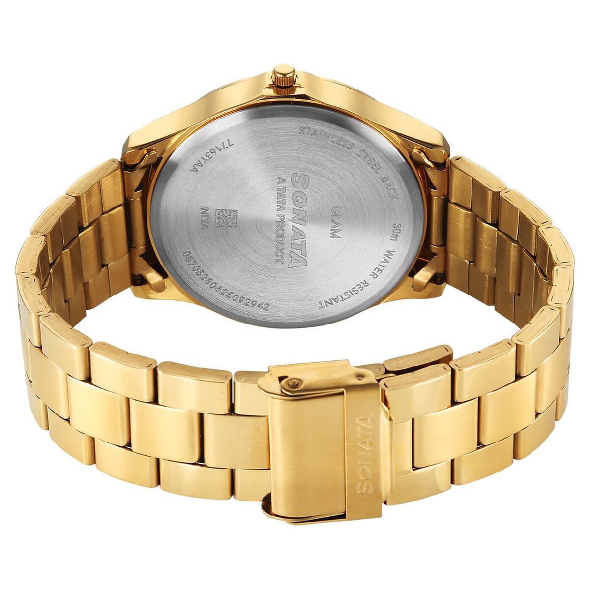 Sonata Traditional Essentials Quartz Analog Champagne Dial Golden Metal Strap Watch For Men 5