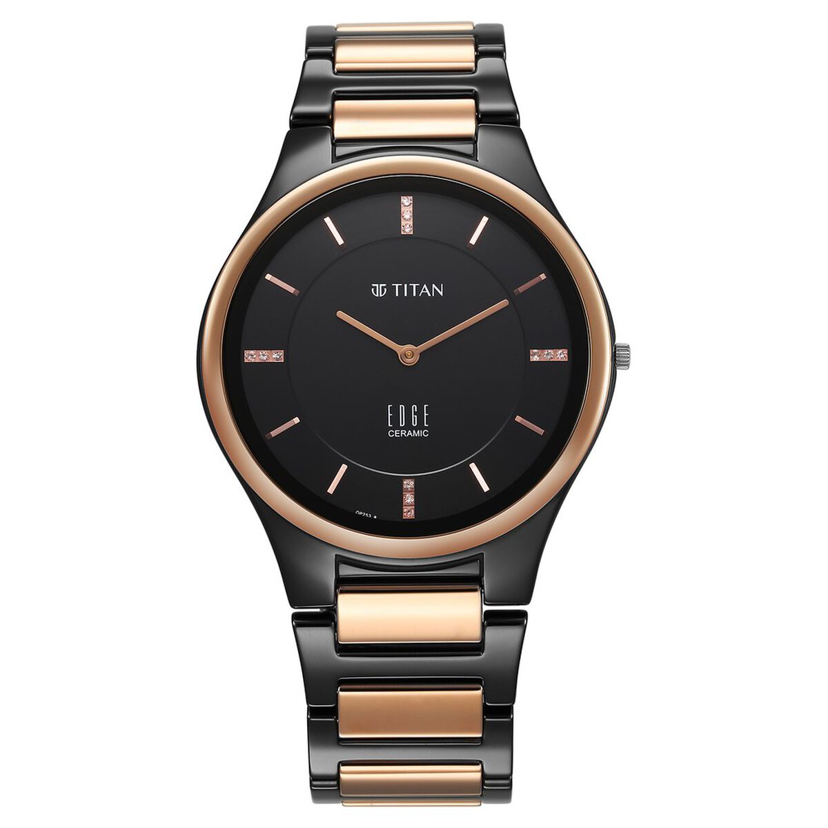 Titan Edge Ceramic Quartz in Midnight Gold with Diamonds and Black Dial Watch for Men 1