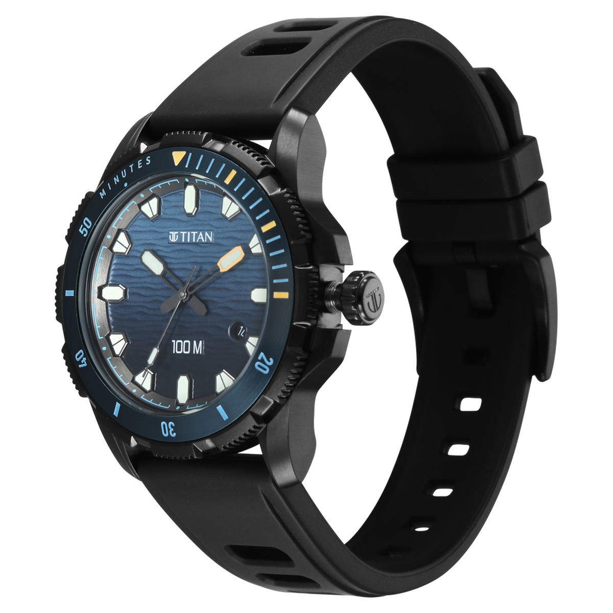 Titan Zero Hour Diver's 100m Analog with Blue Dial Black FKM Strap Watch for Men 3