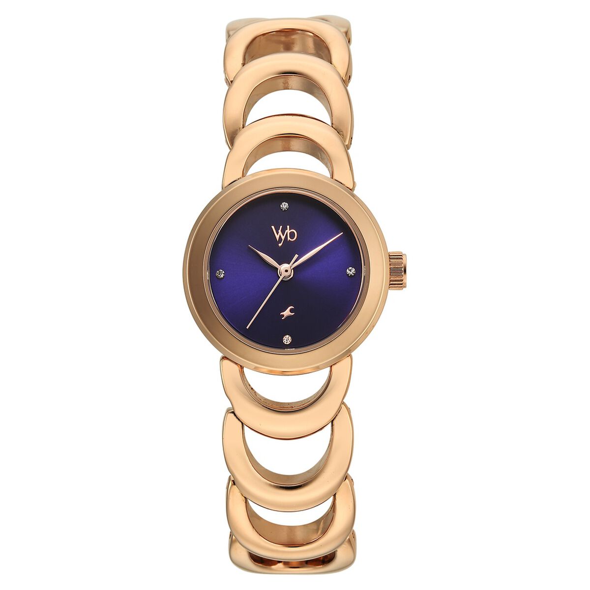 Vyb Bliss By Fastrack Quartz Analog Blue Dial Rose Gold Metal Strap Watch For Girls 1