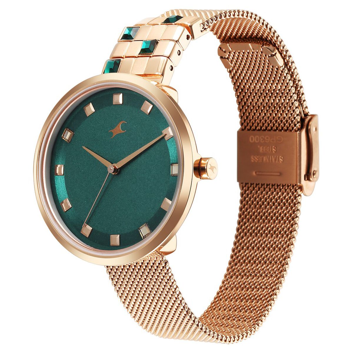 Fastrack Fleek Quartz Analog Green Dial Stainless Steel Strap Watch for Girls 3