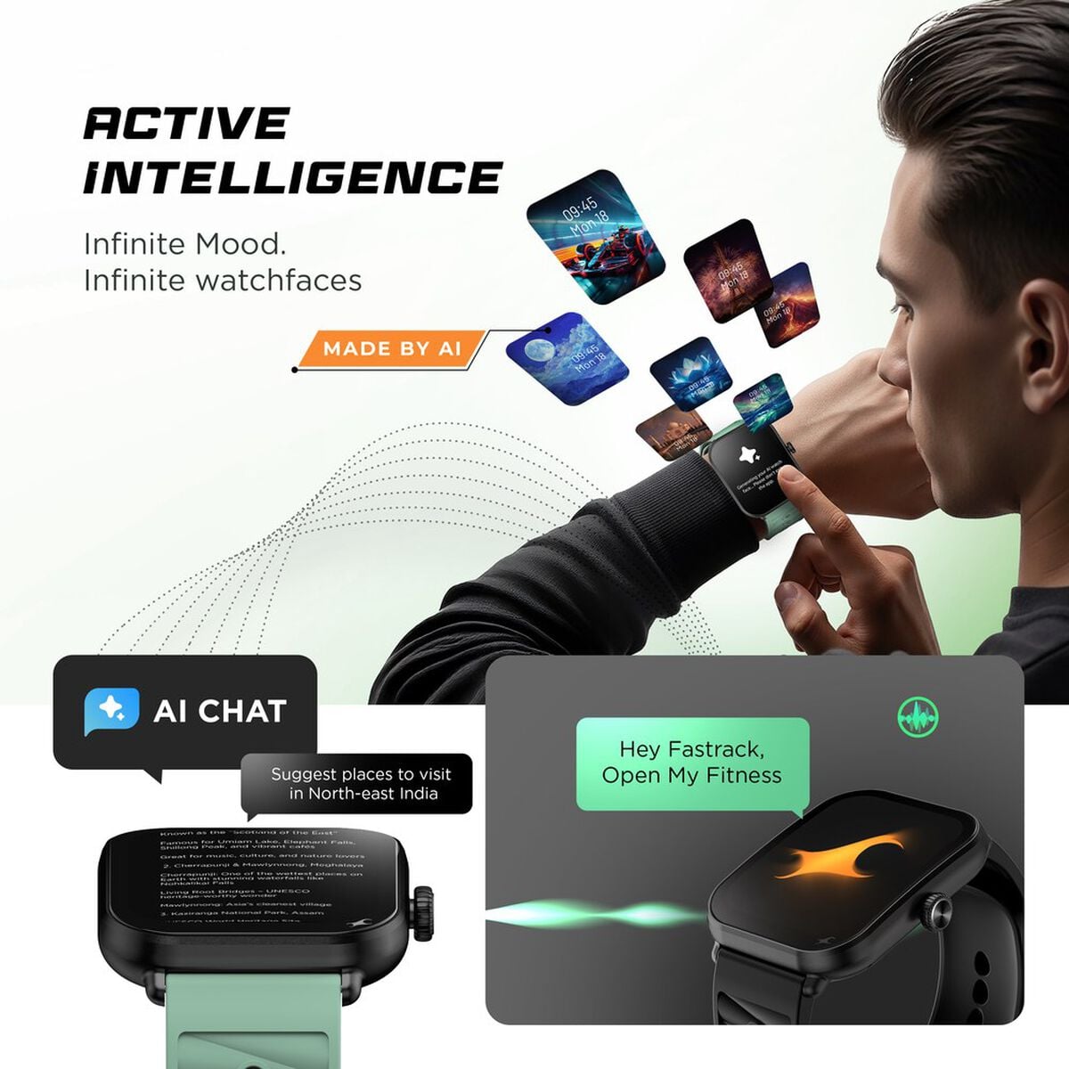 Fastrack MYND - 4.9 cm AMOLED Display, AI Watchface, Offline Voice Commands, AI Chat, BT Calling IP68 Smartwatch 2