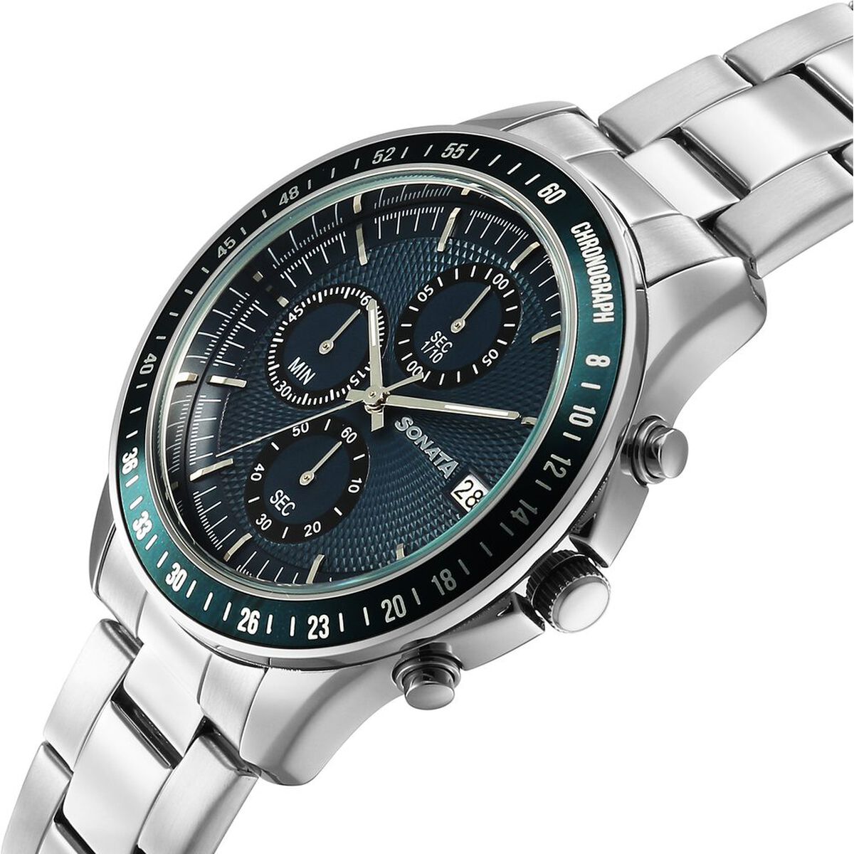 Sonata Chronos Quartz Analog with Date Blue Dial Silver Colour Stainless Steel Strap Watch For Men 3