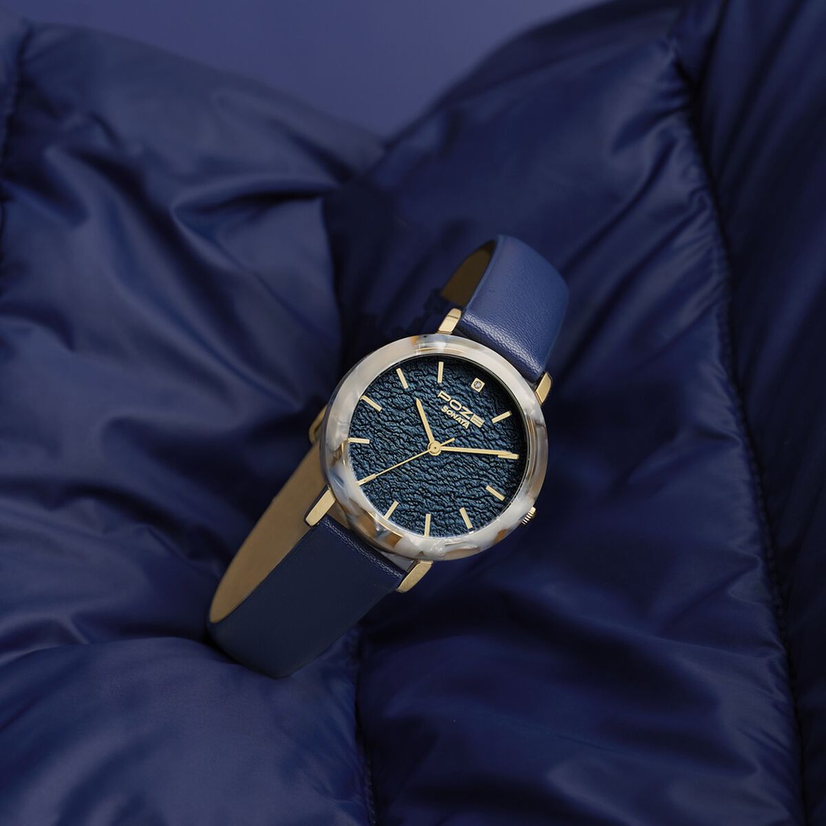 Poze By Sonata Quartz Analog Blue Dial Blue PU Leather Strap Watch For Women 1