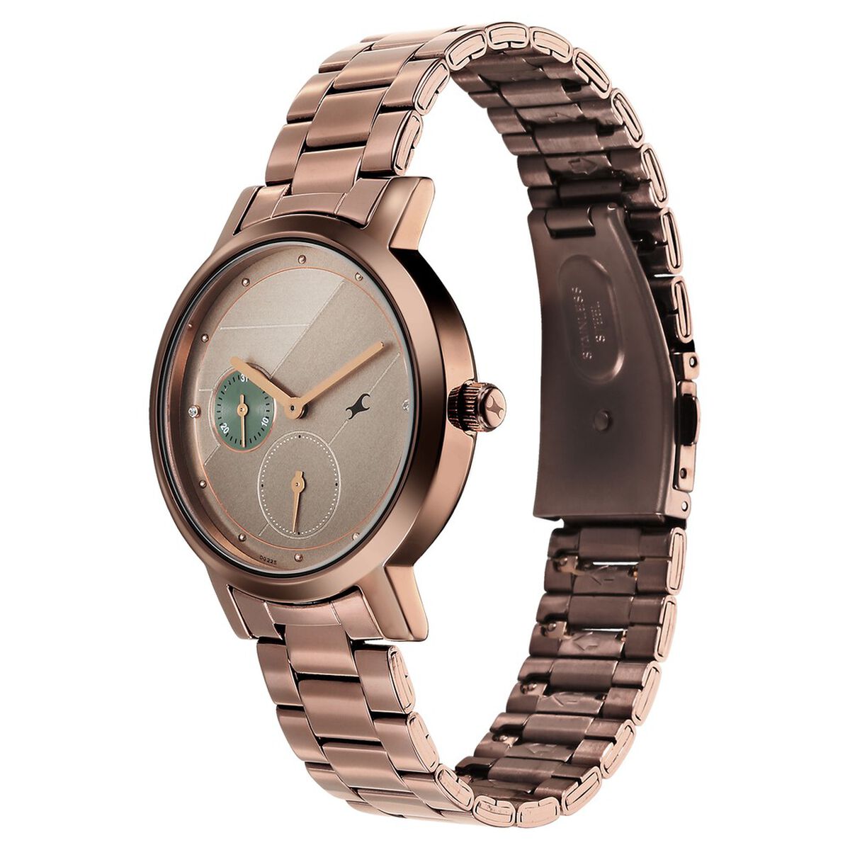 Fastrack Tick Tock Quartz Analog Beige Dial With Brown Stainless steel Strap Watch for Girls 3