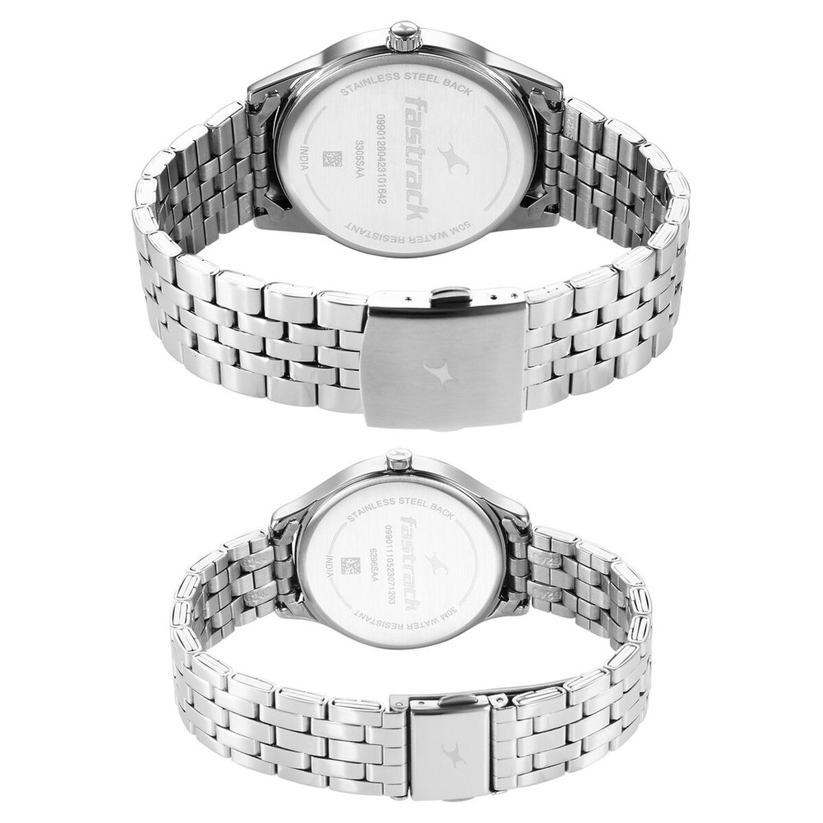 Fastrack Mixmatched Quartz Analog Silver Dial Silver Stainless Steel Strap Watch for Couple 5