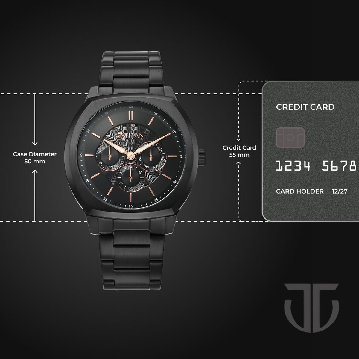 Titan Regalia Arc Analog with Day Date Second Subdial and Black Dial Black Stainless Steel Strap Watch for Men 4