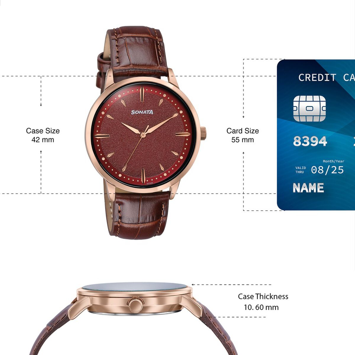 Sonata Jashn Quartz Analog Red Dial Brown Leather Strap Watch For Men 4