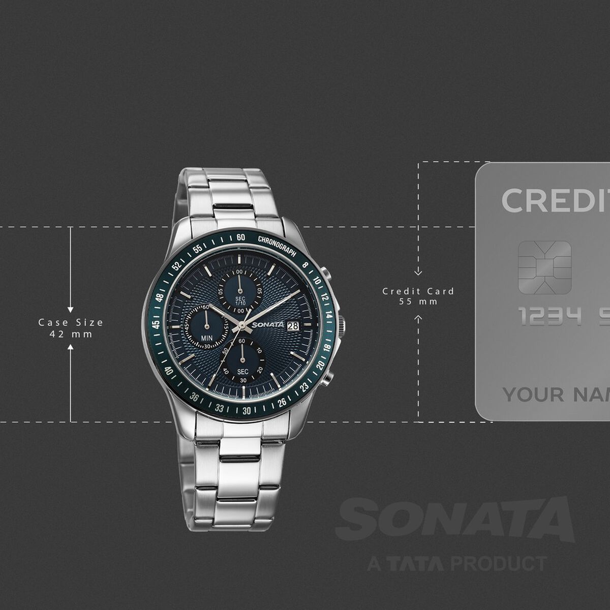 Sonata Chronos Quartz Analog with Date Blue Dial Silver Colour Stainless Steel Strap Watch For Men 4