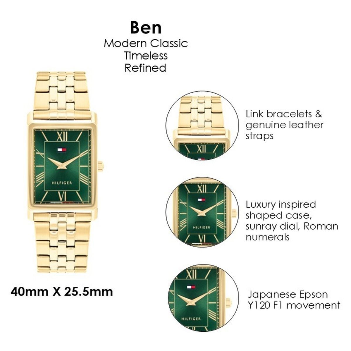 Tommy Hilfiger Quartz Analog Green Dial Golden Stainless Steel Strap Watch For Men 4