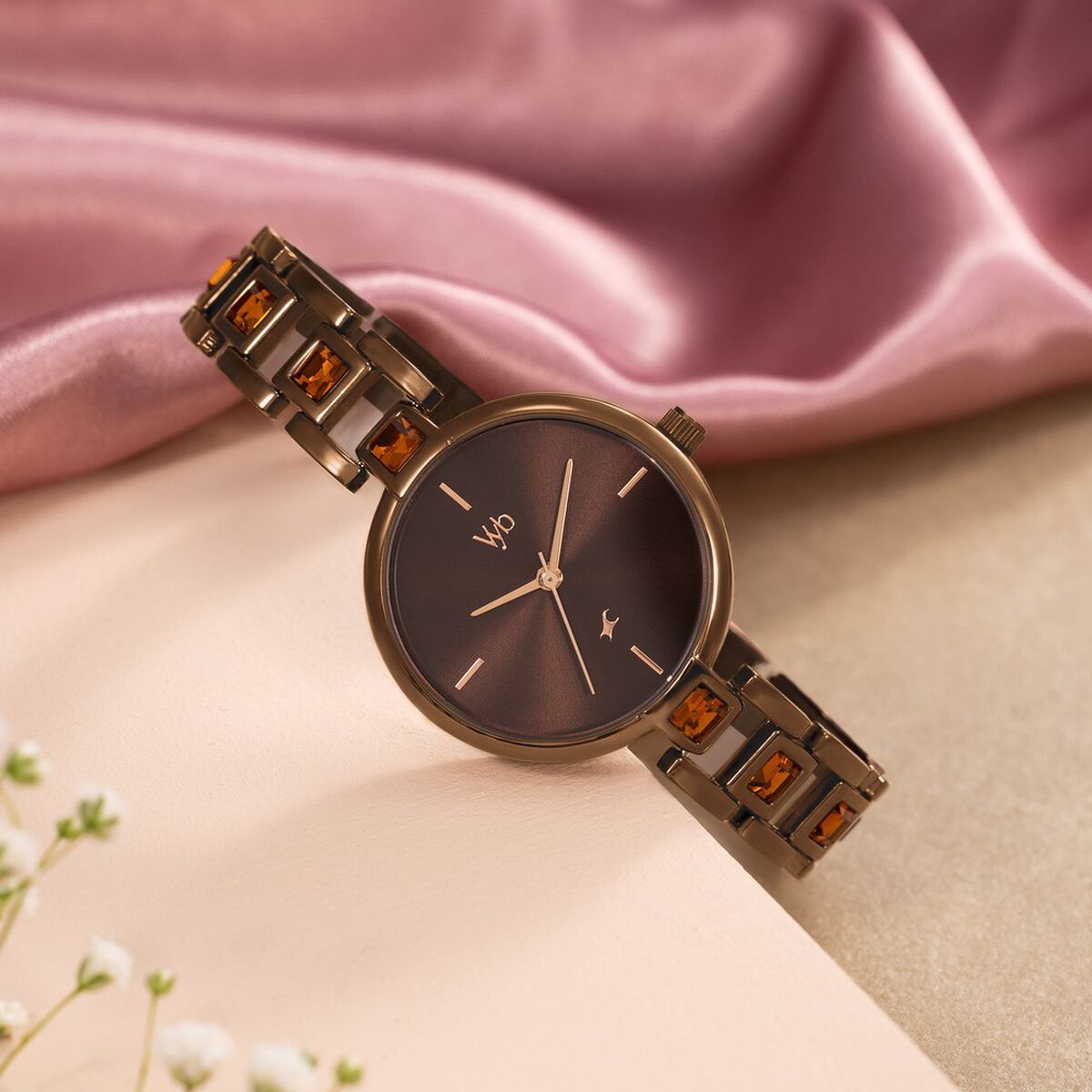 Vyb Manifester By Fastrack Quartz Analog Brown Dial Brown Metal Strap Watch For Girls 1