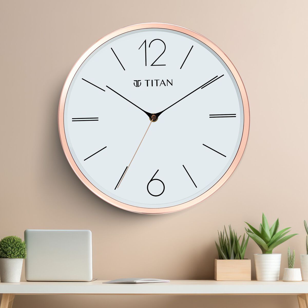 Titan Metallic Wall Clock White Dial Silent Sweep Technology with size 30 cm x 30 cm (Medium) 1