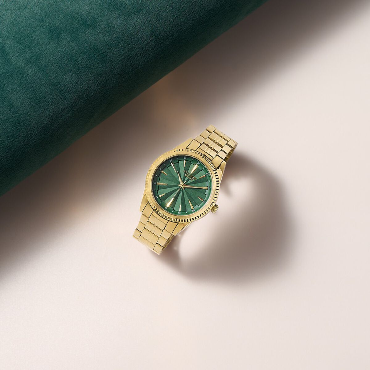Poze By Sonata Quartz Analog Green Dial Gold Metal Strap Watch For Men 1
