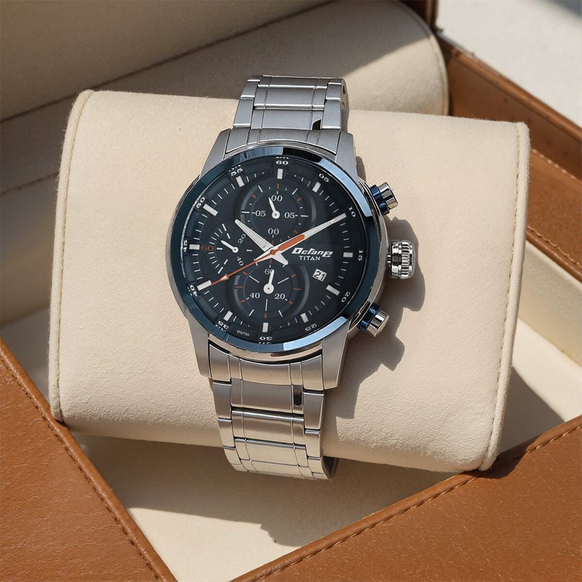 Titan Octane Quartz Chronograph Blue Round Dial Silver Stainless Steel Strap Watch For Men 1