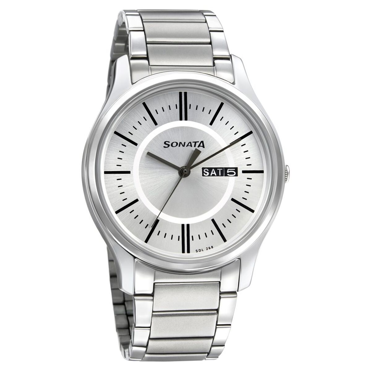 Sonata Quartz Analog with Day and Date Silver Dial Silver Stainless Steel Strap Watch For Men 1