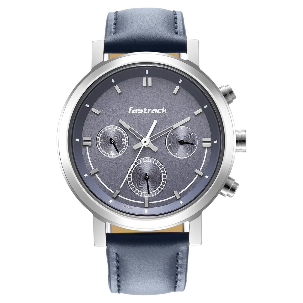 Fastrack Tick Tock Quartz Multifunction Blue Dial Leather Strap Watch for Guys 3