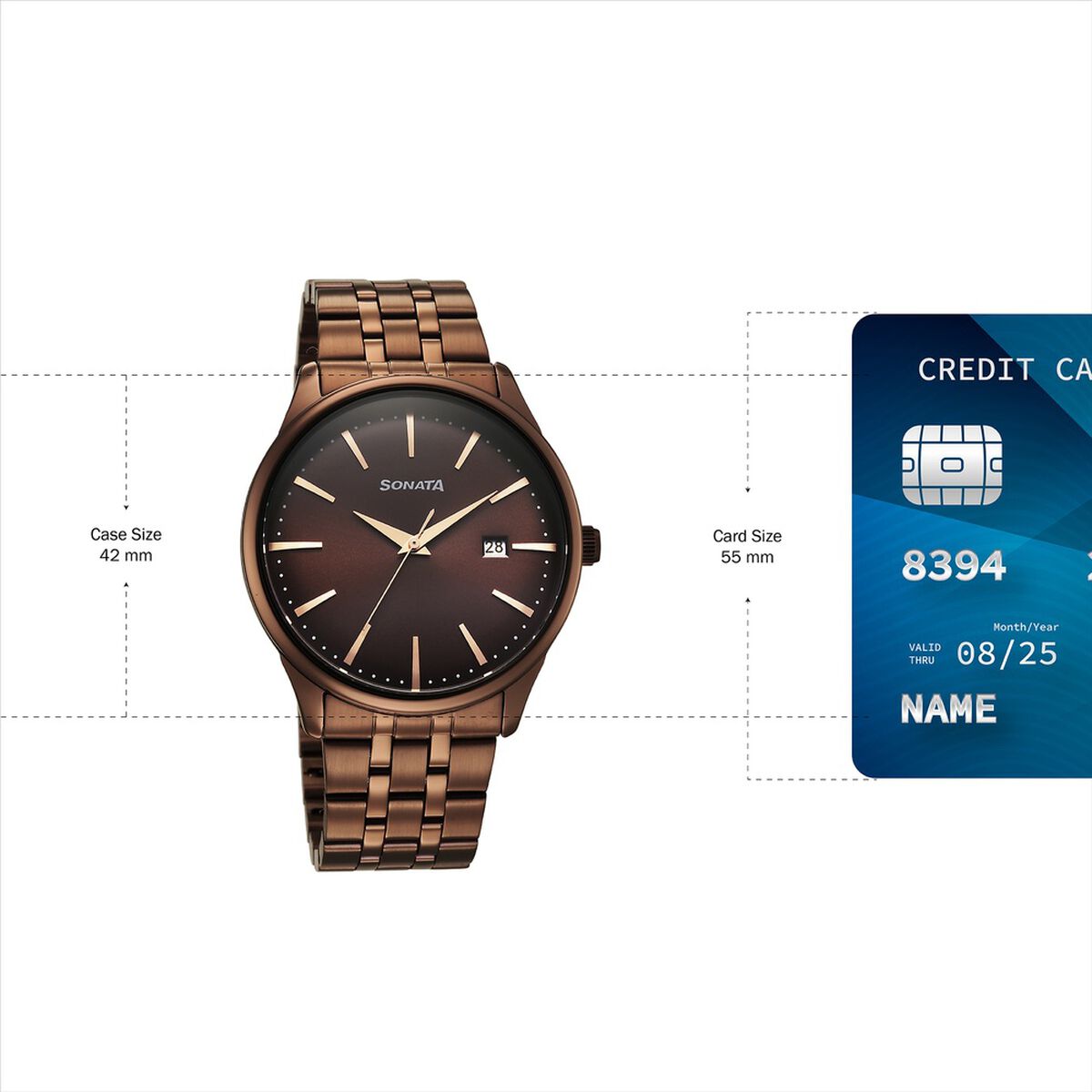 Sonata Eternia Quartz Analog with Date Brown Dial Metal Strap Watch For Men 4