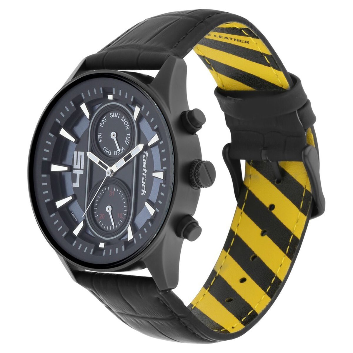 Fastrack Fastfit Quartz Analog with Day and Date Black Dial Leather Strap Watch for Guys 4