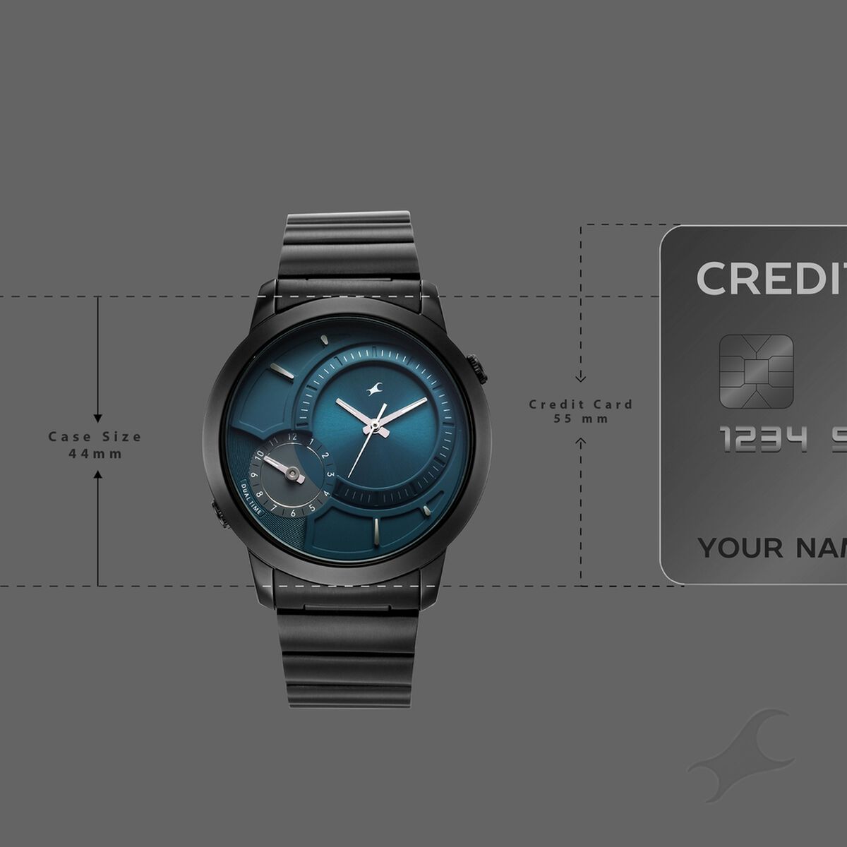 Fastrack Pulse IV Dual Time Watch for Men with Petrol Blue Sunray Dial & Black Metal Strap 4
