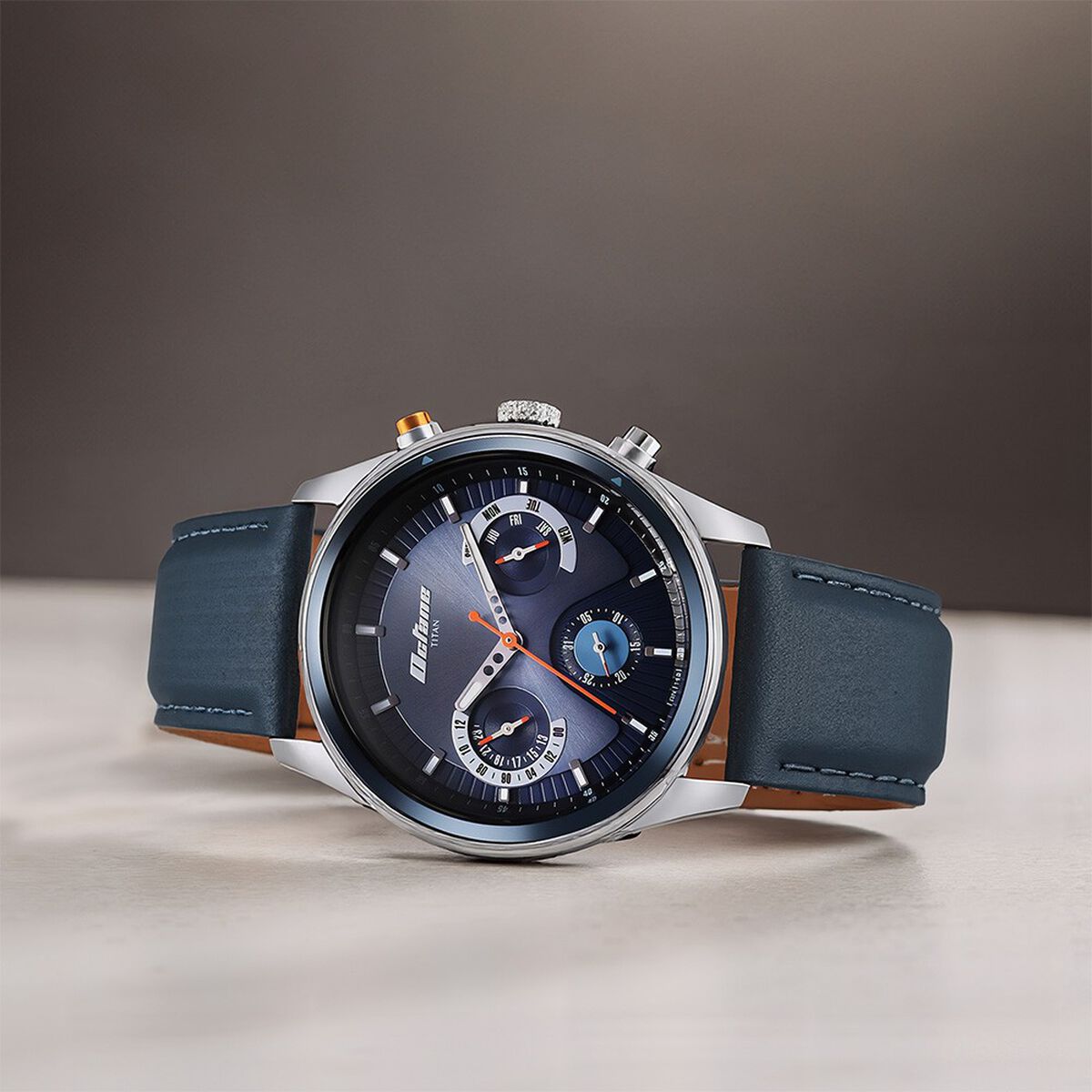 Titan Octane Quartz Multifunction Blue Dial With Blue Leather Strap Watch For Men 1