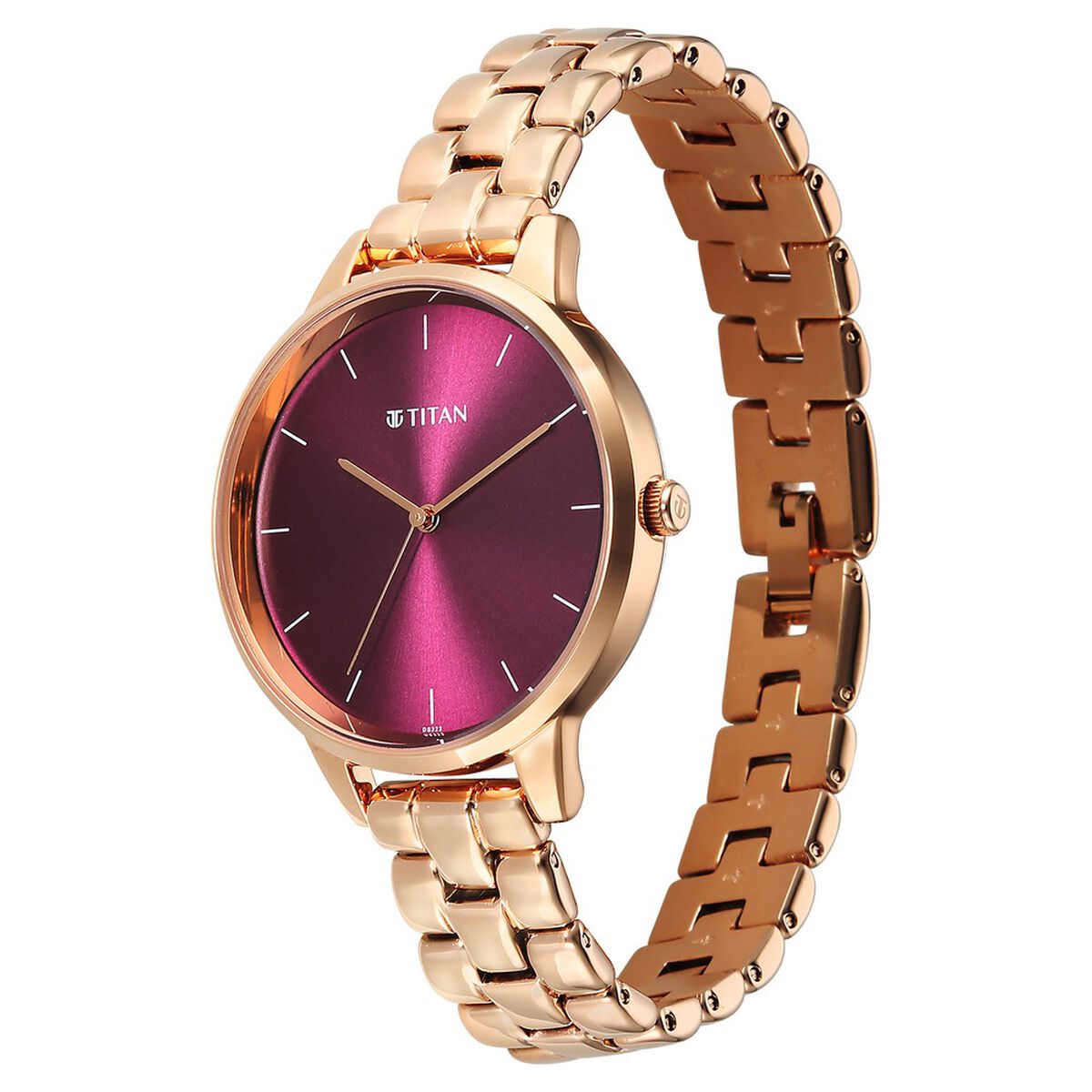 Titan Neo Quartz Analog Maroon Dial Rose Gold Metal Strap Watch For Women 3