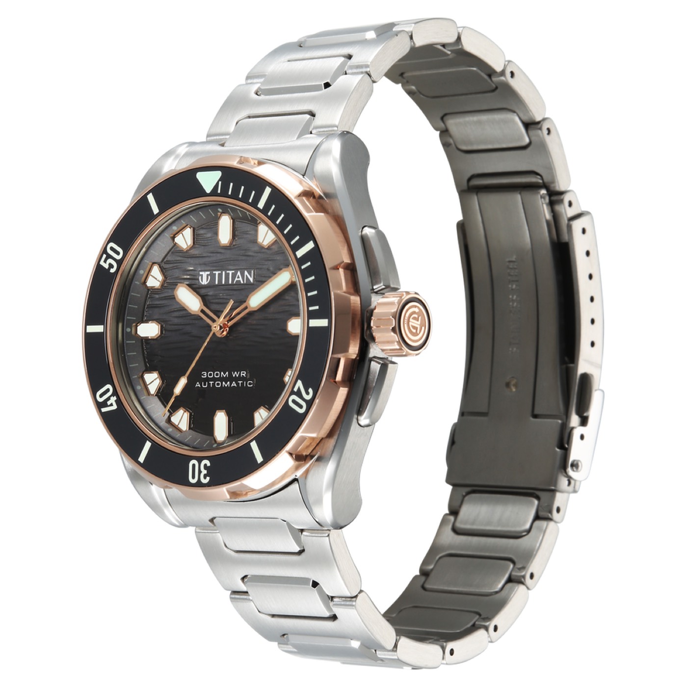 Titan Zero Hour Diver's 300m Automatic Analog with Black Dial Silver Stainless Steel & Black FKM Strap Watch for Men 5