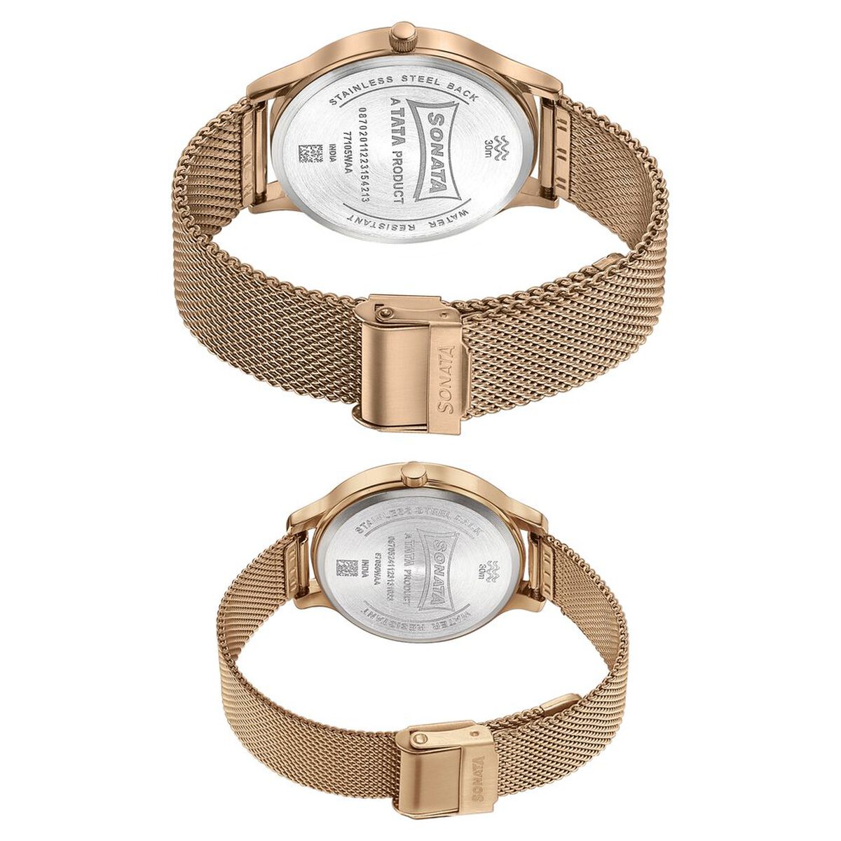 Sonata Modern Bandhan Quartz Analog Black Dial Rose Gold Stainless Steel Strap Watch For Couple 5