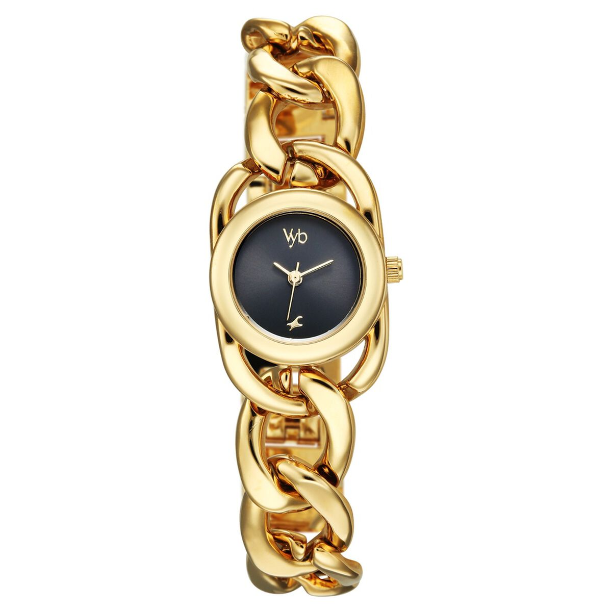 Vyb Diva By Fastrack Quartz Analog Black Dial Golden Metal Strap Watch For Girls 1
