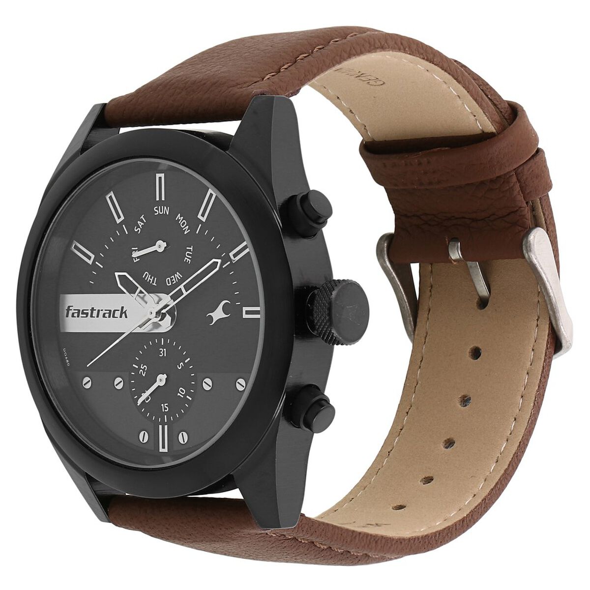 Fastrack All Nighters Quartz Multifunction Black Dial Leather Strap Watch for Guys 2