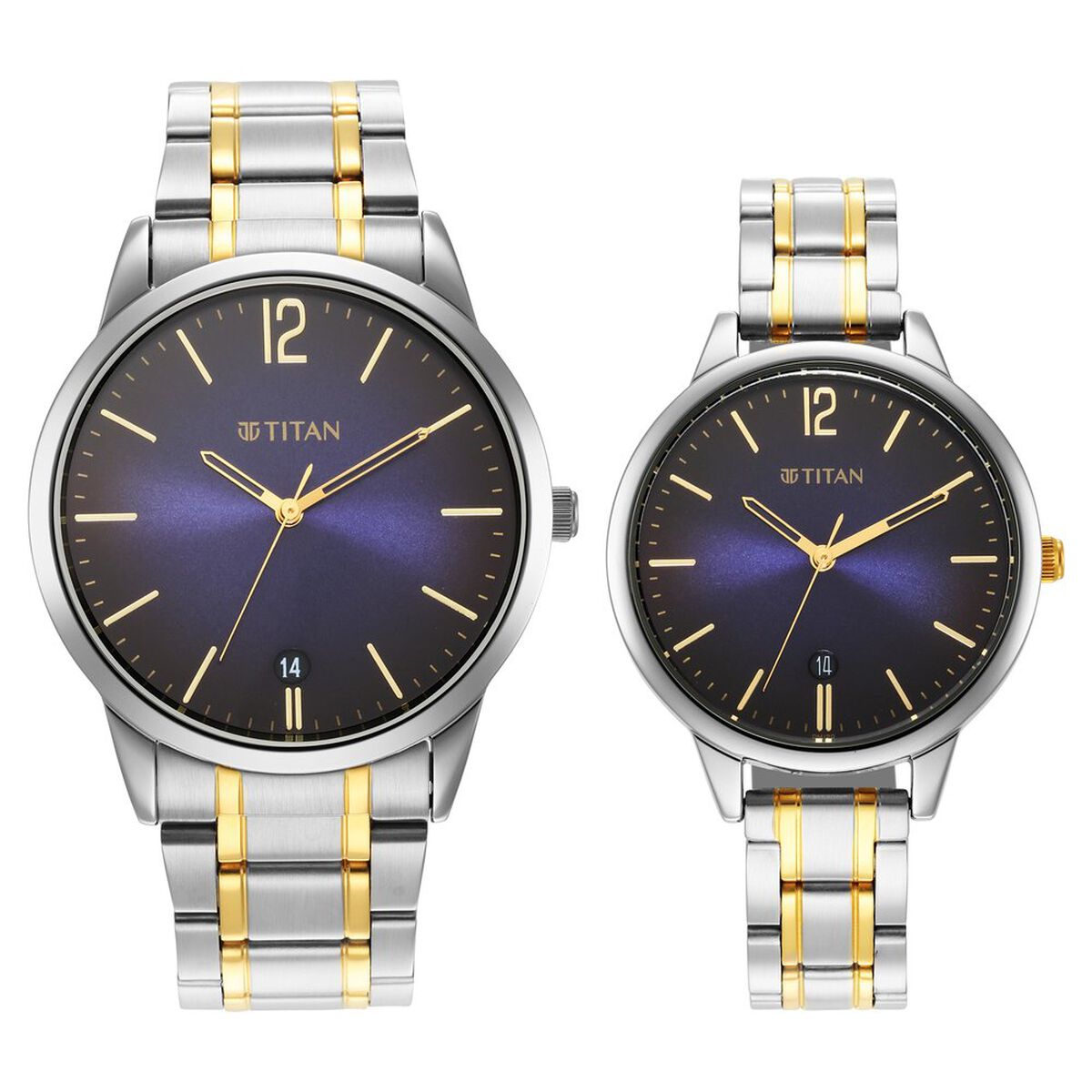 Titan Quartz Analog with Date Blue Dial Stainless Steel Strap Watch for Couple 2