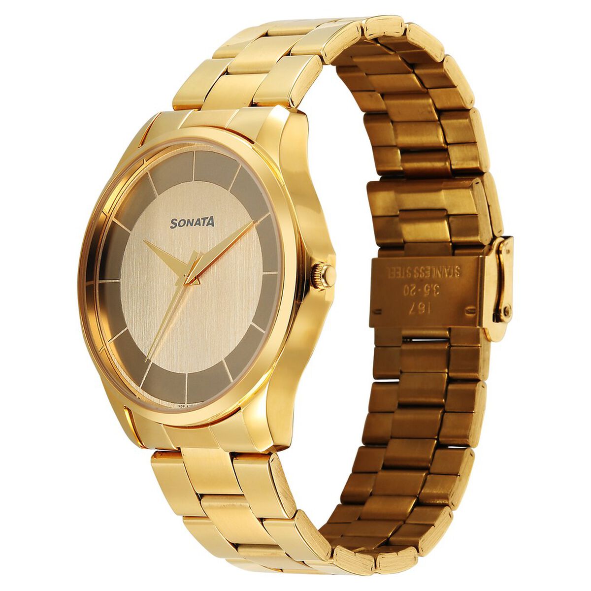Sonata Traditional Essentials Quartz Analog Multicoloured Dial Golden Metal Strap Watch For Men 2