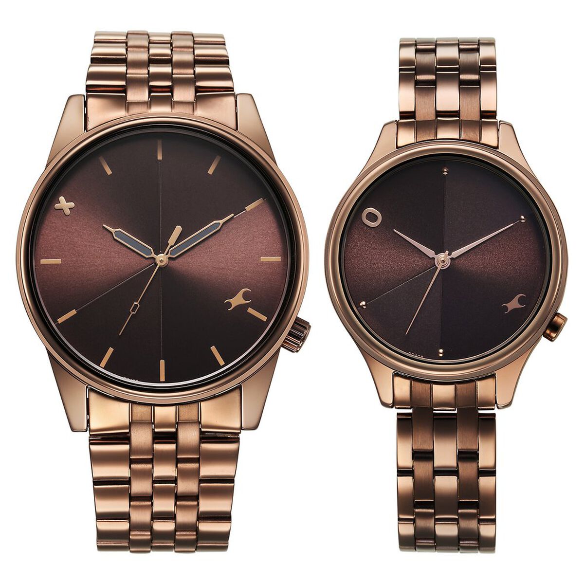 Fastrack Mixmatched Quartz Analog Brown Dial With Brown Metal Strap Watch For Couple 1