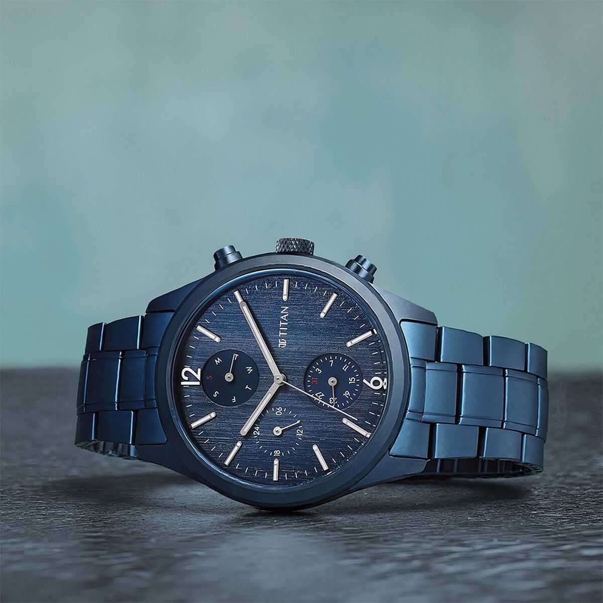 Titan Neo Splash Multifunction Blue Dial Blue Stainless Steel Strap Watch For Men 1