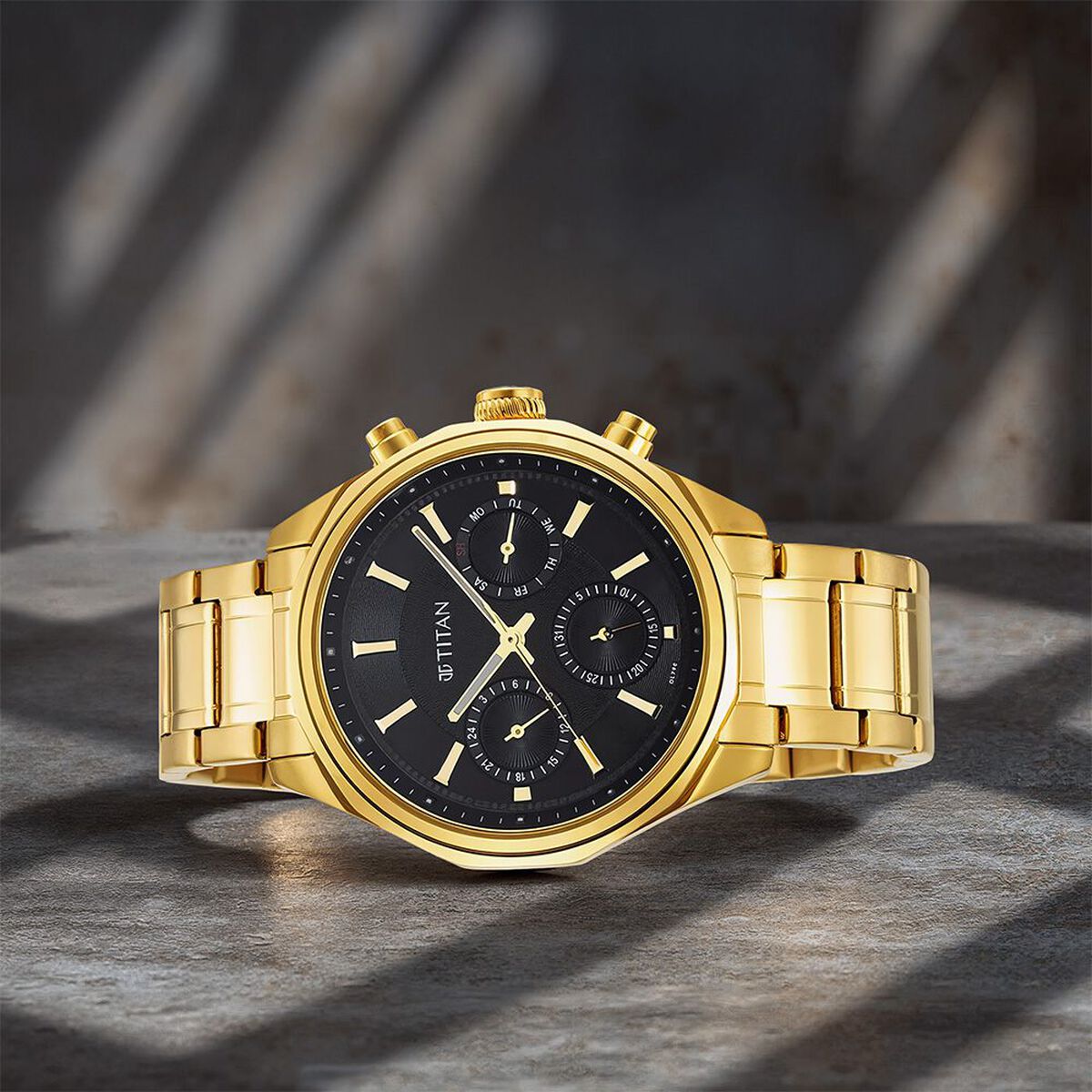 Titan Regalia Opulent Black Dial Quartz Multifunction Stainless Steel Strap watch for Men 1