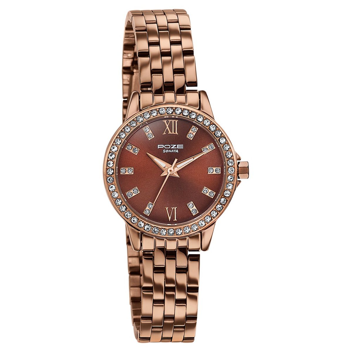 Sonata Poze Quartz Analog Brown Dial Brown Metal Strap Watch For Women 3