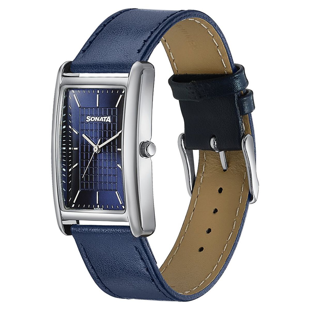 Sonata Ascent Blue Rectangular Watch with Blue Leather Strap 2