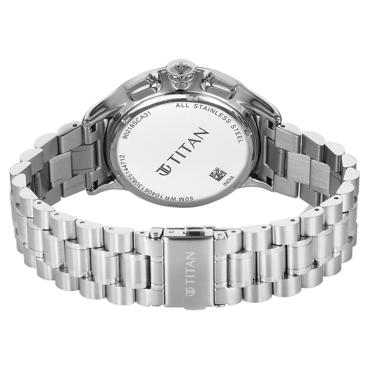 Titan Classique Half Cut Chronograph Analog with Black Dial Silver Stainless Strap Watch for Men 5
