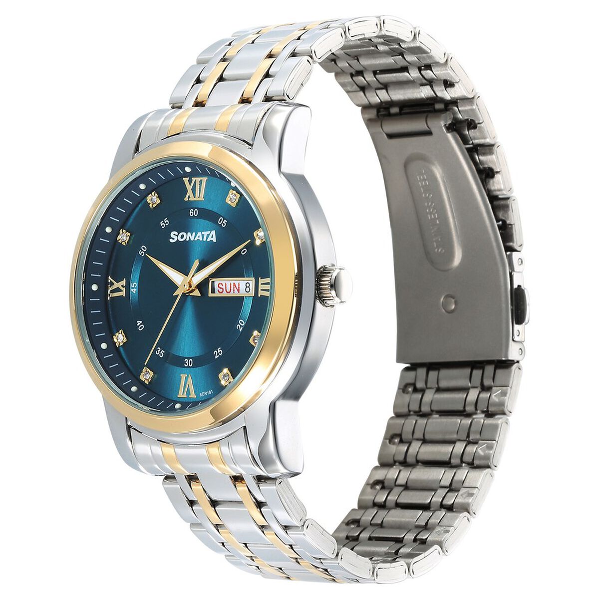 Sonata Wedding Quartz Analog Blue Dial Stainless Steel Strap Watch For Men 3