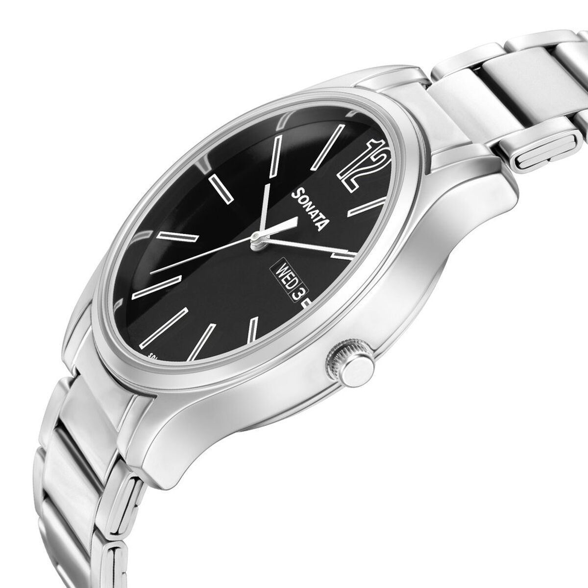 Sonata Quartz Analog with Day and Date Black Dial Stainless Steel Strap Watch for Men 3