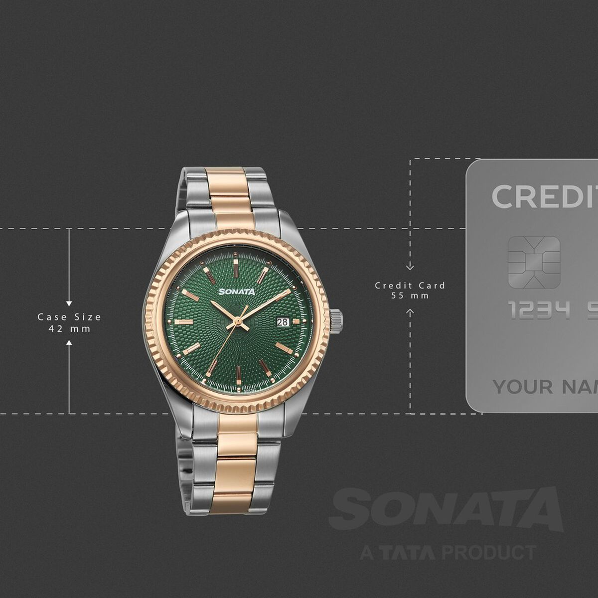 Sonata Festive Quartz Analog with Date Green Dial Metal Strap Watch For Men 4